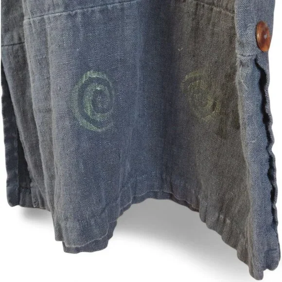 Vintage Lucky & Izzy M/L Linen Long Sleeve Dress Hand Painted Wearable Art Boho - Picture 11 of 13